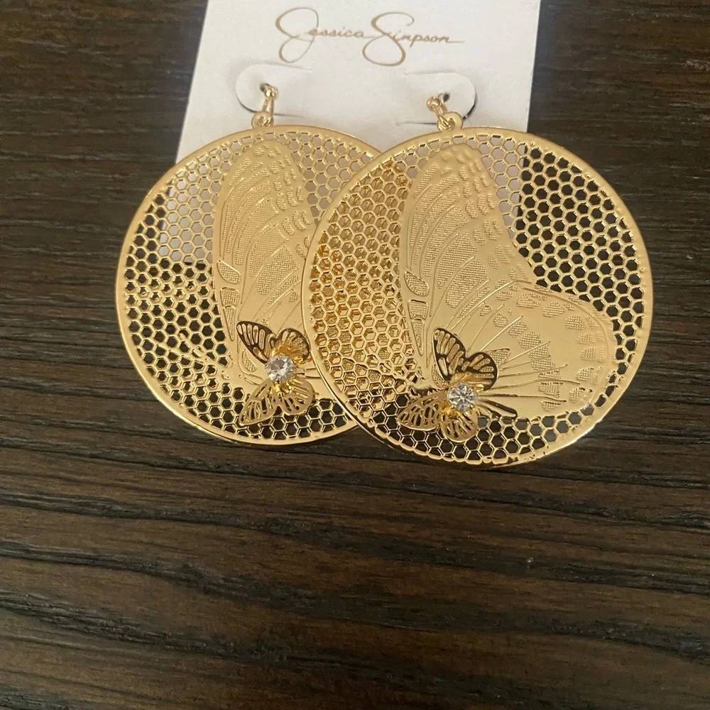 NEW Jessica Simpson gold butterfly hoop earrings